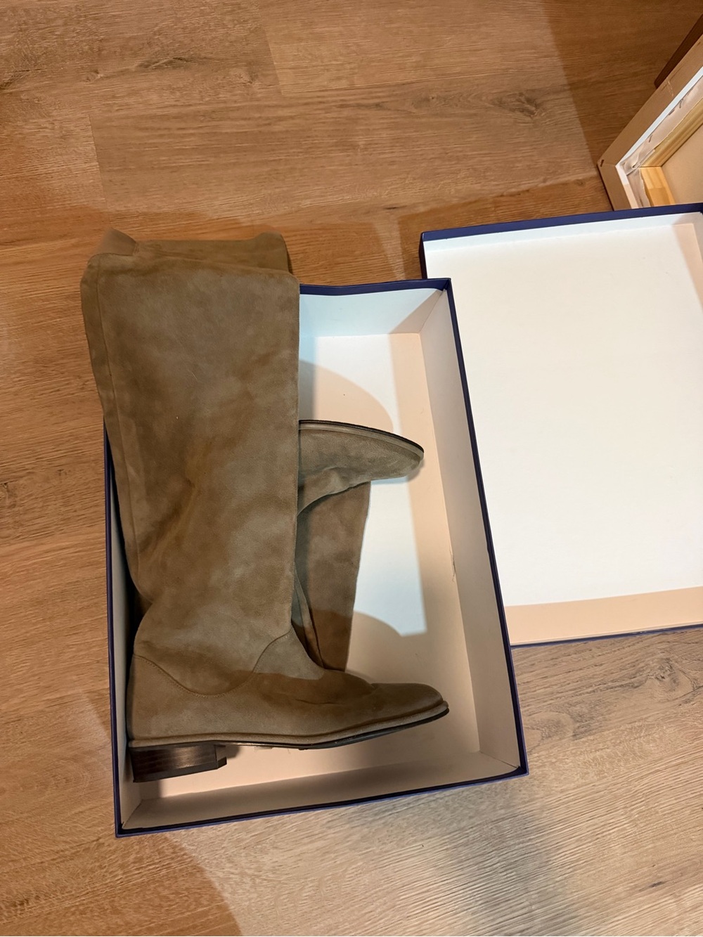 Stuart Weitzman 5050 Suede Over-the-Knee Boots Stretch Back Taupe Size 7 w/box